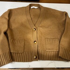 ASTR The Label Tan Tight-Knit Button Cardigan Sweater V-Neck Pockets XL